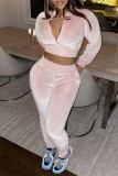 Pink Fashion Casual Solid Basic Zipper Collar Long Sleeve Two Pieces