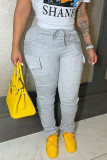 Grey Fashion Casual Solid Patchwork Regular High Waist Conventional Solid Color Bottoms