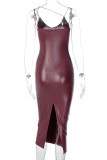 Bare Color Fashion Sexy Solid Backless Spaghetti Strap Long Dress