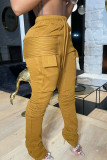 Grey Fashion Casual Solid Patchwork Regular High Waist Conventional Solid Color Bottoms