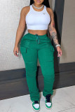 Grey Fashion Casual Solid Patchwork Regular High Waist Conventional Solid Color Bottoms