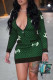 Green Fashion Street Print Patchwork O Neck Dresses