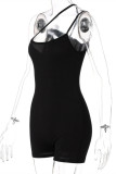 Black Sexy Casual Solid Color Suspender Skinny Romper