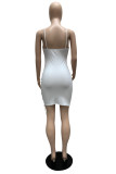 White Fashion Sexy Solid Hollowed Out Spaghetti Strap Sleeveless Dress Dresses
