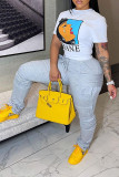 Grey Fashion Casual Solid Patchwork Regular High Waist Conventional Solid Color Bottoms