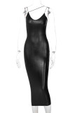 Bare Color Fashion Sexy Solid Backless Spaghetti Strap Long Dress