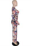 Multicolor Fashion Casual Print Basic O Neck Long Sleeve Dresses