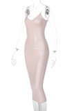 Bare Color Fashion Sexy Solid Backless Spaghetti Strap Long Dress