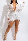 White Fashion Sexy Solid Hollowed Out See-through V Neck Long Sleeve Two Pieces