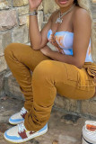 Grey Fashion Casual Solid Patchwork Regular High Waist Conventional Solid Color Bottoms