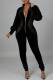 Black Fashion Casual Solid Patchwork Zipper Collar Regular Jumpsuits