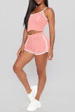Pink Sexy Sportswear Solid Vests Spaghetti Strap Sleeveless Two Pieces