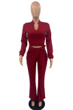 Red Fashion Casual Solid Bandage Turndown Collar Long Sleeve Two Pieces