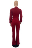 Red Fashion Casual Solid Bandage Turndown Collar Long Sleeve Two Pieces