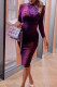 Purple Celebrities Print Leopard Half A Turtleneck One Step Skirt Dresses