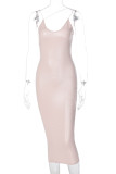 Bare Color Fashion Sexy Solid Backless Spaghetti Strap Long Dress