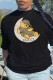 Black Casual Street Character Print Patchwork O Neck T-Shirts