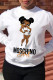 White Casual Street Print Patchwork O Neck Tops