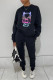 Black Casual Print Patchwork O Neck Long Sleeve Two Pieces