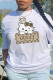 White Casual Street Print Patchwork O Neck T-Shirts
