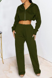 Black Casual Solid Patchwork Zipper Hooded Collar Long Sleeve Two Pieces