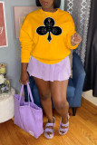Yellow Fashion Casual Print Patchwork O Neck Tops