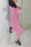 Red Casual Sportswear Solid Patchwork Turtleneck Regular Jumpsuits