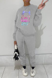 Grey Casual Print Patchwork O Neck Long Sleeve Two Pieces