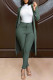 Dark Green Fashion Solid Cardigan Pants Long Sleeve Two Pieces