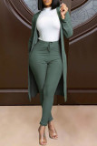 Dark Green Fashion Solid Cardigan Pants Long Sleeve Two Pieces