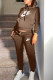 Coffee Fashion Street Print Patchwork Hooded Collar Long Sleeve Two Pieces