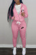 Pink Fashion Street Print Patchwork Hooded Collar Long Sleeve Two Pieces