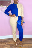 Blue White Casual Solid Split Joint O Neck Long Sleeve Two Pieces