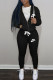 Black Fashion Street Print Patchwork Hooded Collar Long Sleeve Two Pieces