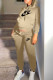 Khaki Fashion Street Print Patchwork Hooded Collar Long Sleeve Two Pieces