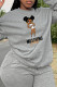 Grey Casual Street Print Patchwork O Neck Tops
