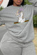 Grey Casual Daily Print Patchwork O Neck Tops
