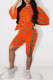Orange Fashion Sexy Print Patchwork Asymmetrical O Neck Three Quarter Two Pieces