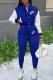 Blue Fashion Casual Embroidery Patchwork O Neck Long Sleeve Two Pieces