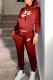 Red Fashion Street Print Patchwork Hooded Collar Long Sleeve Two Pieces