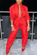 Red Sexy Casual Solid Basic Long Sleeve Two Pieces