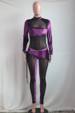 Purple Fashion Sexy Patchwork See-through Half A Turtleneck Skinny Jumpsuits