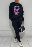 Grey Casual Print Patchwork O Neck Long Sleeve Two Pieces