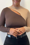 Black Sexy Solid Hollowed Out Patchwork O Neck Tops