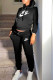 Black Fashion Street Print Patchwork Hooded Collar Long Sleeve Two Pieces