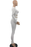 White Sexy Solid Hollowed Out Patchwork O Neck Regular Jumpsuits
