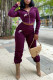 Purple Fashion Sportswear Print Patchwork Hooded Collar Long Sleeve Two Pieces