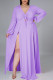 Purple Elegant Solid Patchwork Frenulum High Opening V Neck Long Sleeve Plus Size Dresses