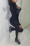 Red Casual Sportswear Solid Patchwork Turtleneck Regular Jumpsuits