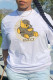 White Casual Street Character Print Patchwork O Neck T-Shirts